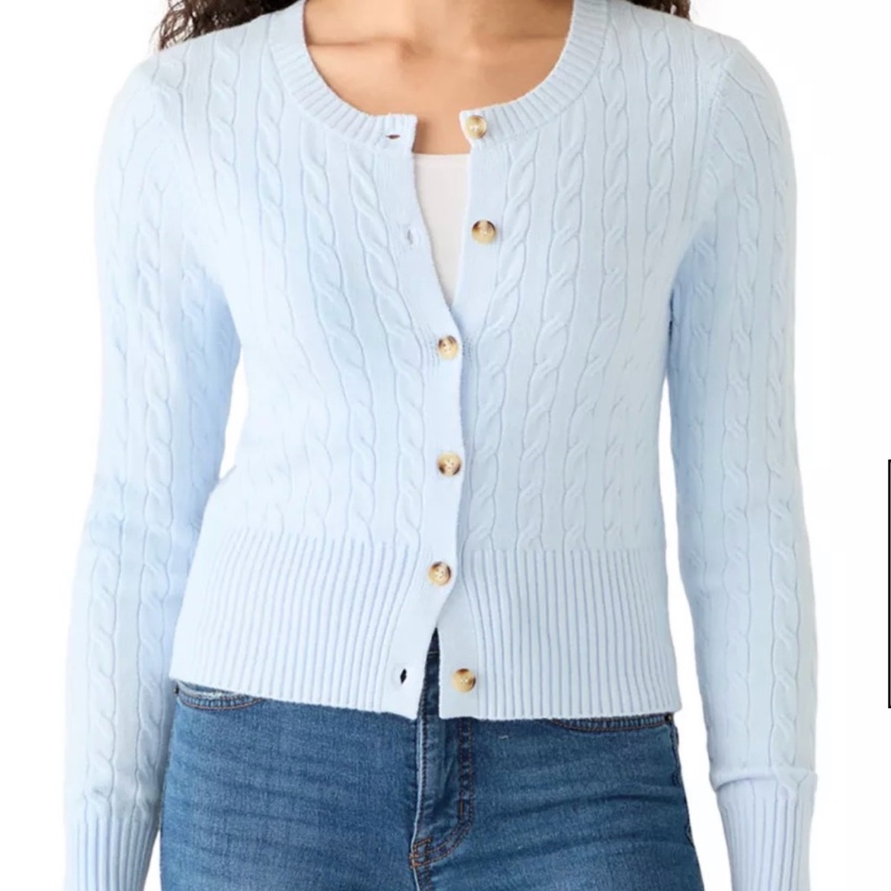 PINK ROSE Light Blue Cable Knit Button-Front Women's Sweater